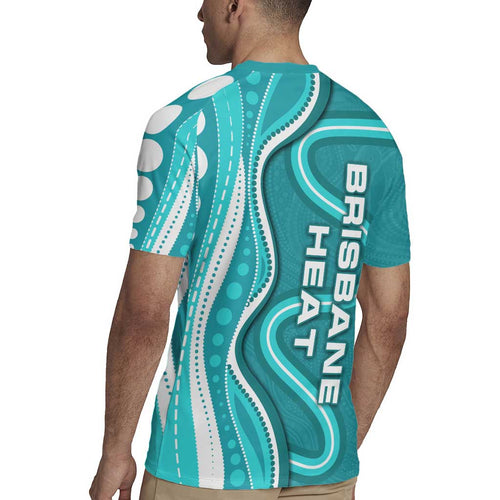Brisbane Heat Rugby Jersey Aboriginal Dot Art Cyan White - Tribal Wave Pattern