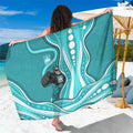 Brisbane Heat Sarong Aboriginal Dot Art Cyan White - Tribal Wave Pattern
