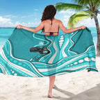 Brisbane Heat Sarong Aboriginal Dot Art Cyan White - Tribal Wave Pattern