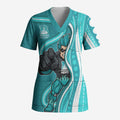Brisbane Heat Scrub Top Aboriginal Dot Art Cyan White - Tribal Wave Pattern