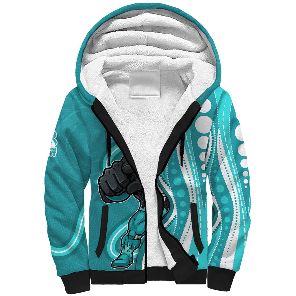 Brisbane Heat Sherpa Hoodie Aboriginal Dot Art Cyan White - Tribal Wave Pattern