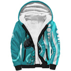 Brisbane Heat Sherpa Hoodie Aboriginal Dot Art Cyan White - Tribal Wave Pattern