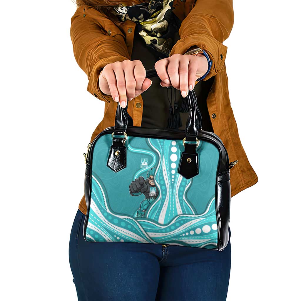 Brisbane Heat Shoulder Handbag Aboriginal Dot Art Cyan White - Tribal Wave Pattern