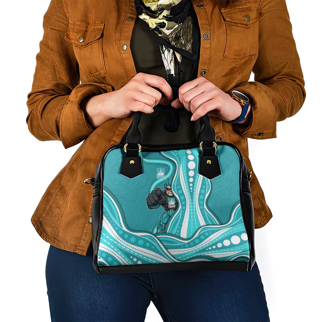Brisbane Heat Shoulder Handbag Aboriginal Dot Art Cyan White - Tribal Wave Pattern