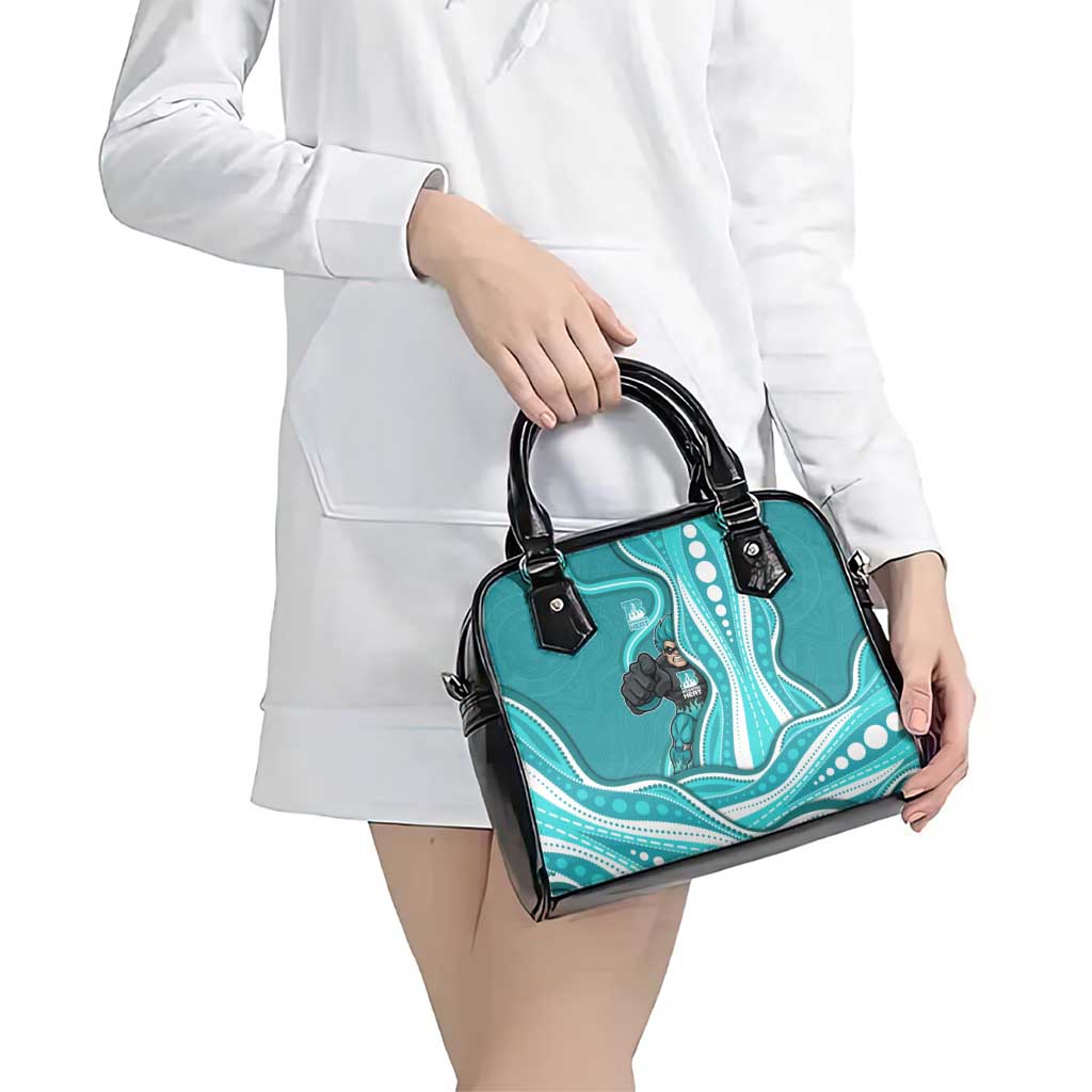 Brisbane Heat Shoulder Handbag Aboriginal Dot Art Cyan White - Tribal Wave Pattern
