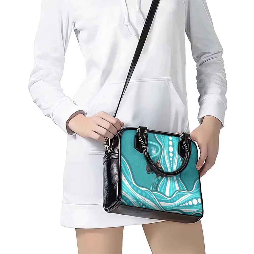 Brisbane Heat Shoulder Handbag Aboriginal Dot Art Cyan White - Tribal Wave Pattern