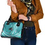 Brisbane Heat Shoulder Handbag Aboriginal Dot Art Cyan White - Tribal Wave Pattern