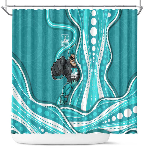 Brisbane Heat Shower Curtain Aboriginal Dot Art Cyan White - Tribal Wave Pattern