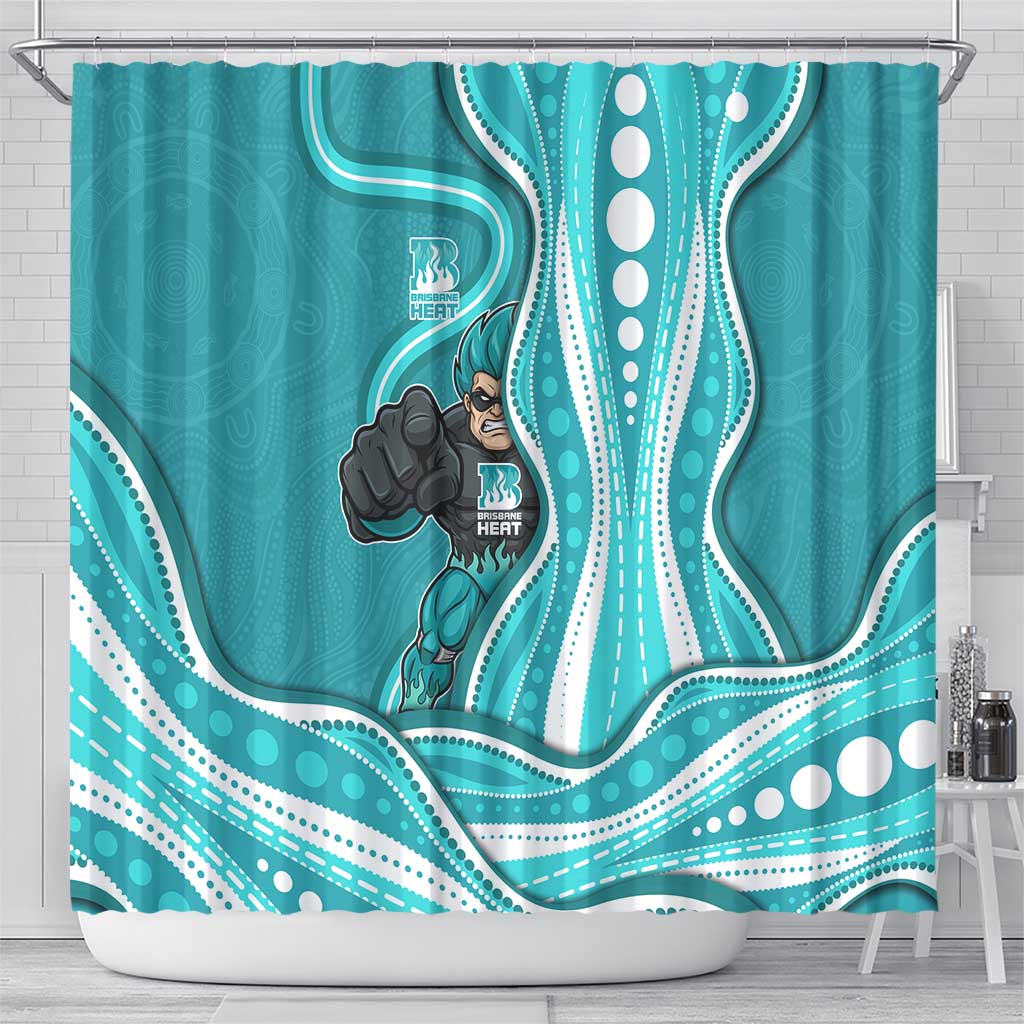 Brisbane Heat Shower Curtain Aboriginal Dot Art Cyan White - Tribal Wave Pattern