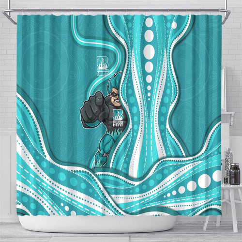Brisbane Heat Shower Curtain Aboriginal Dot Art Cyan White - Tribal Wave Pattern