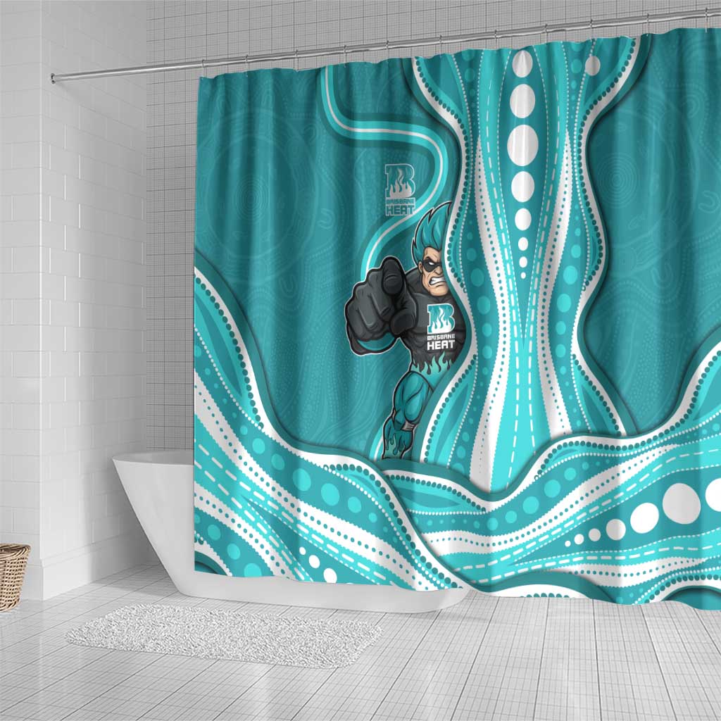 Brisbane Heat Shower Curtain Aboriginal Dot Art Cyan White - Tribal Wave Pattern