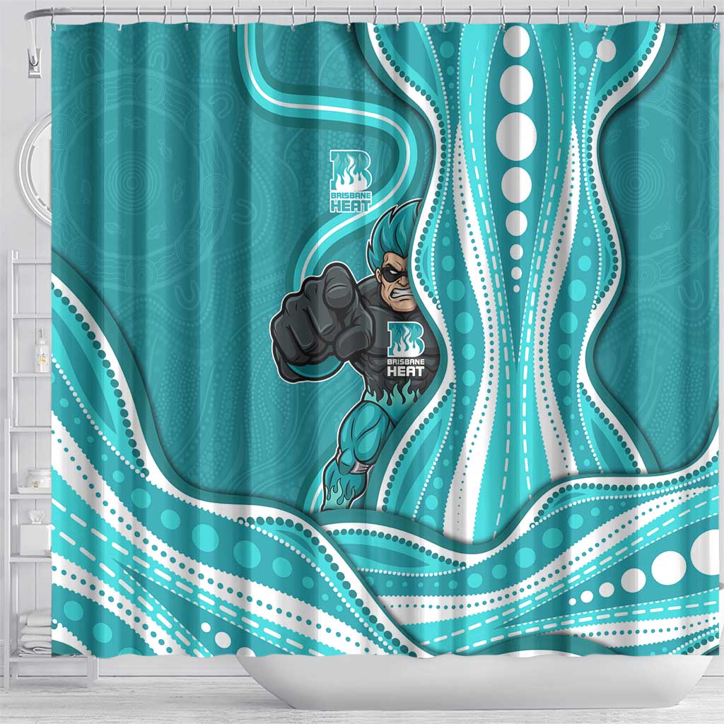 Brisbane Heat Shower Curtain Aboriginal Dot Art Cyan White - Tribal Wave Pattern
