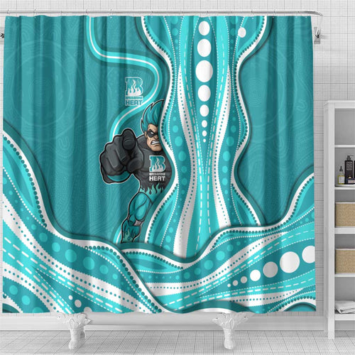 Brisbane Heat Shower Curtain Aboriginal Dot Art Cyan White - Tribal Wave Pattern