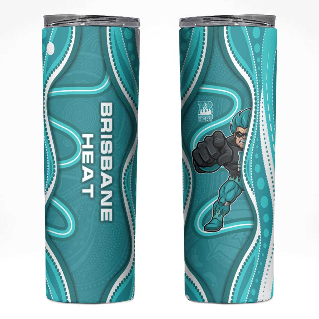 Brisbane Heat Skinny Tumbler Aboriginal Dot Art Cyan White - Tribal Wave Pattern