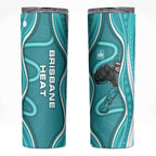 Brisbane Heat Skinny Tumbler Aboriginal Dot Art Cyan White - Tribal Wave Pattern