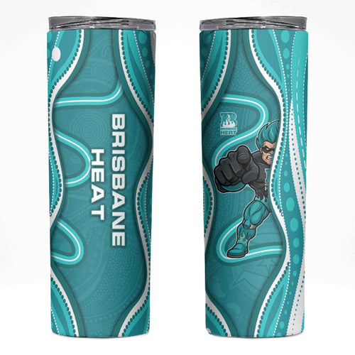Brisbane Heat Skinny Tumbler Aboriginal Dot Art Cyan White - Tribal Wave Pattern