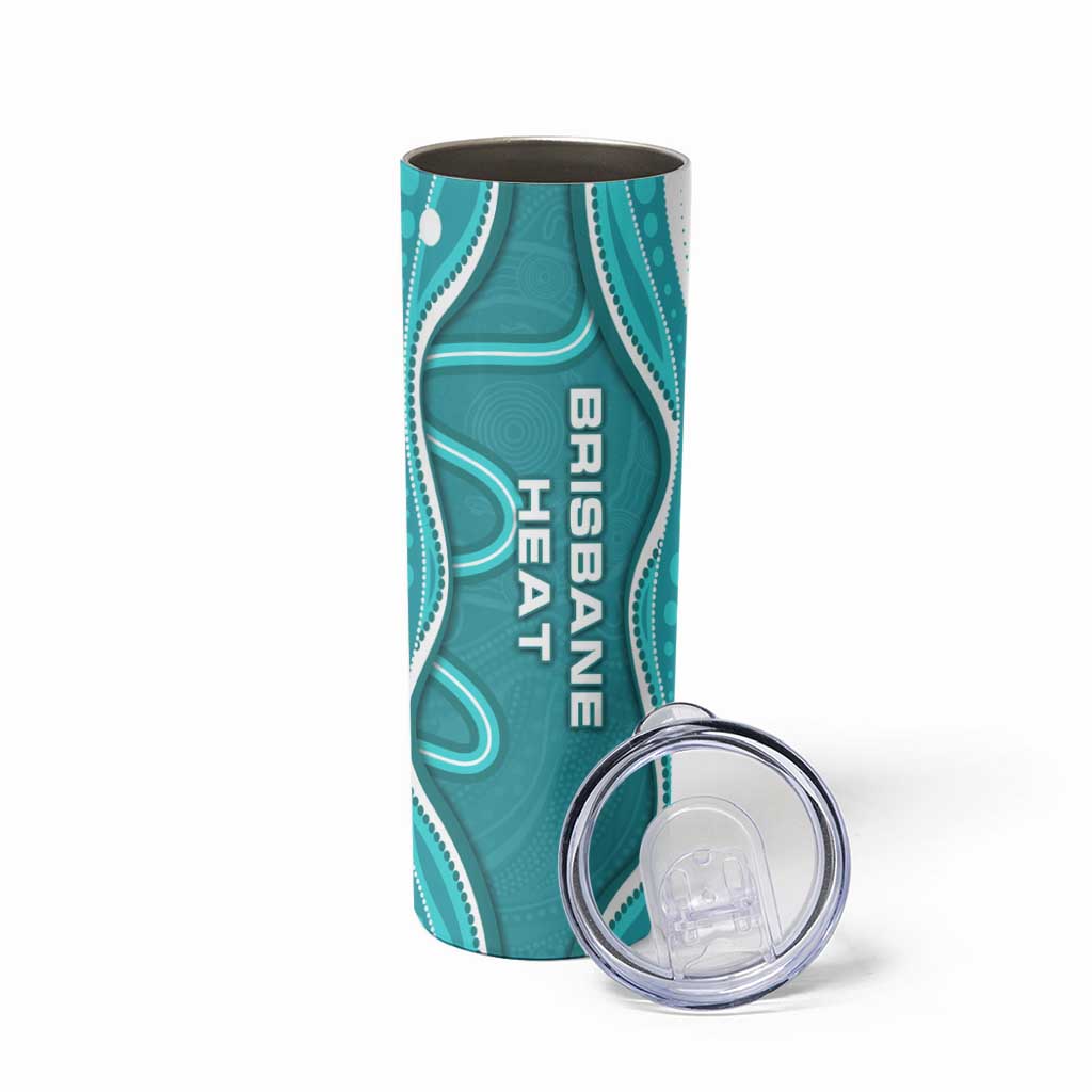 Brisbane Heat Skinny Tumbler Aboriginal Dot Art Cyan White - Tribal Wave Pattern
