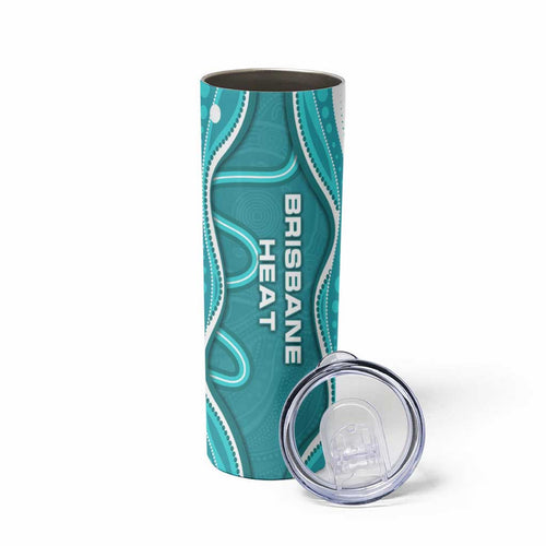 Brisbane Heat Skinny Tumbler Aboriginal Dot Art Cyan White - Tribal Wave Pattern