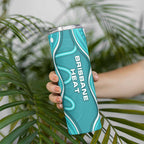 Brisbane Heat Skinny Tumbler Aboriginal Dot Art Cyan White - Tribal Wave Pattern