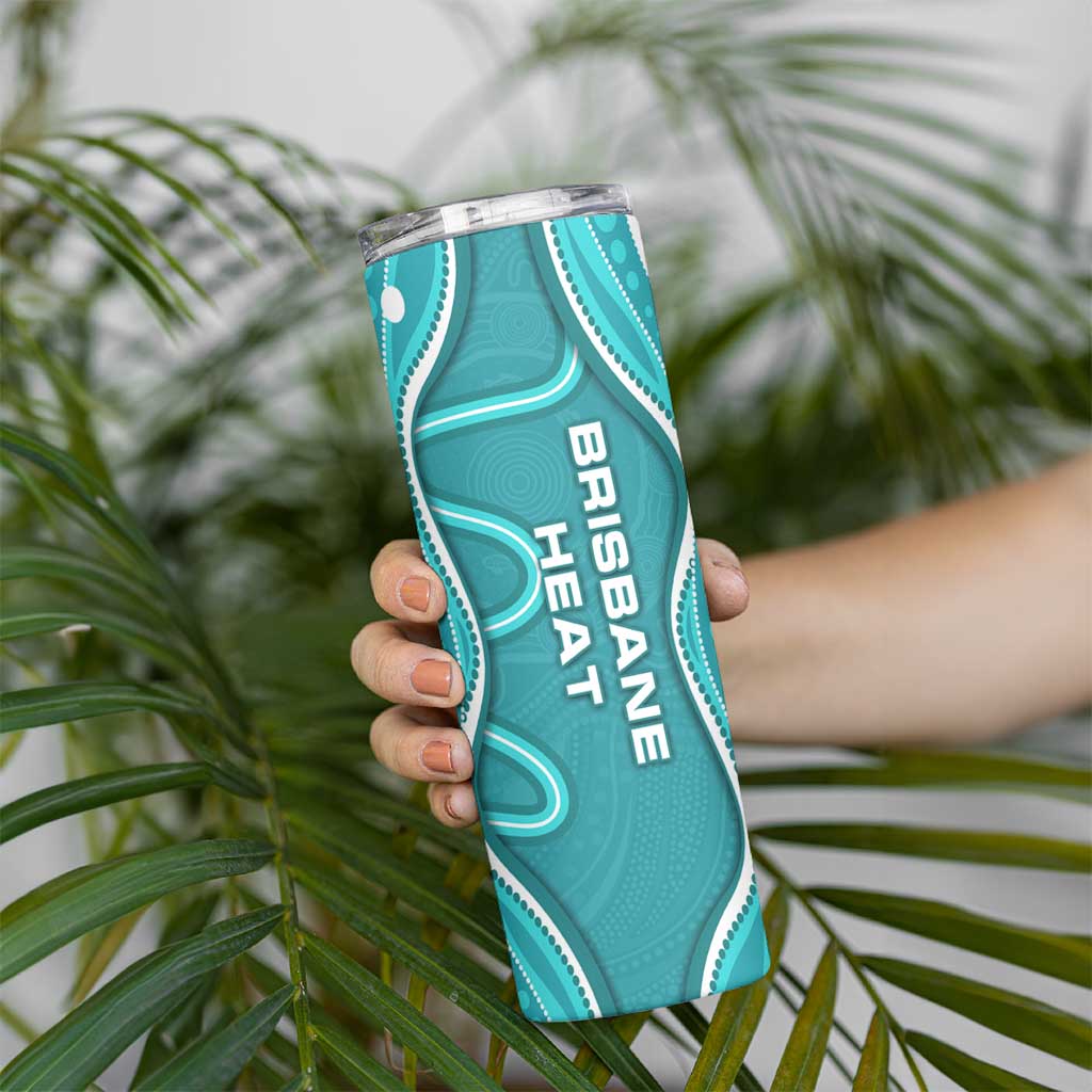 Brisbane Heat Skinny Tumbler Aboriginal Dot Art Cyan White - Tribal Wave Pattern