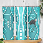 Brisbane Heat Skinny Tumbler Aboriginal Dot Art Cyan White - Tribal Wave Pattern
