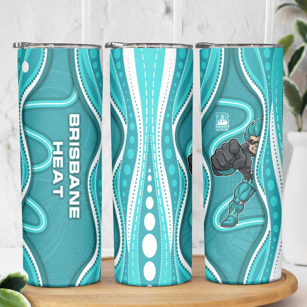 Brisbane Heat Skinny Tumbler Aboriginal Dot Art Cyan White - Tribal Wave Pattern