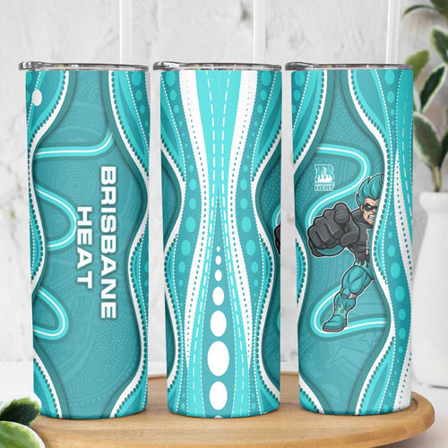 Brisbane Heat Skinny Tumbler Aboriginal Dot Art Cyan White - Tribal Wave Pattern