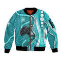 Brisbane Heat Sleeve Zip Bomber Jacket Aboriginal Dot Art Cyan White - Tribal Wave Pattern