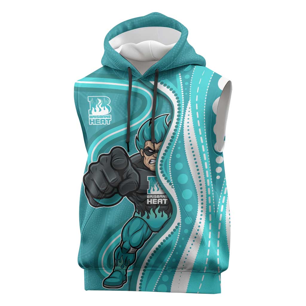 Brisbane Heat Sleeveless Hoodie Aboriginal Dot Art Cyan White - Tribal Wave Pattern