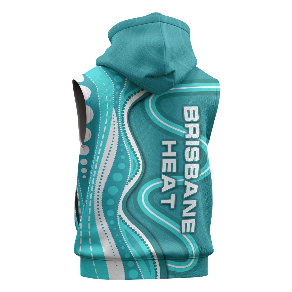 Brisbane Heat Sleeveless Hoodie Aboriginal Dot Art Cyan White - Tribal Wave Pattern