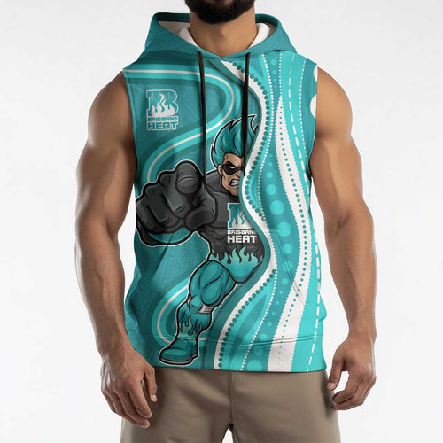 Brisbane Heat Sleeveless Hoodie Aboriginal Dot Art Cyan White - Tribal Wave Pattern