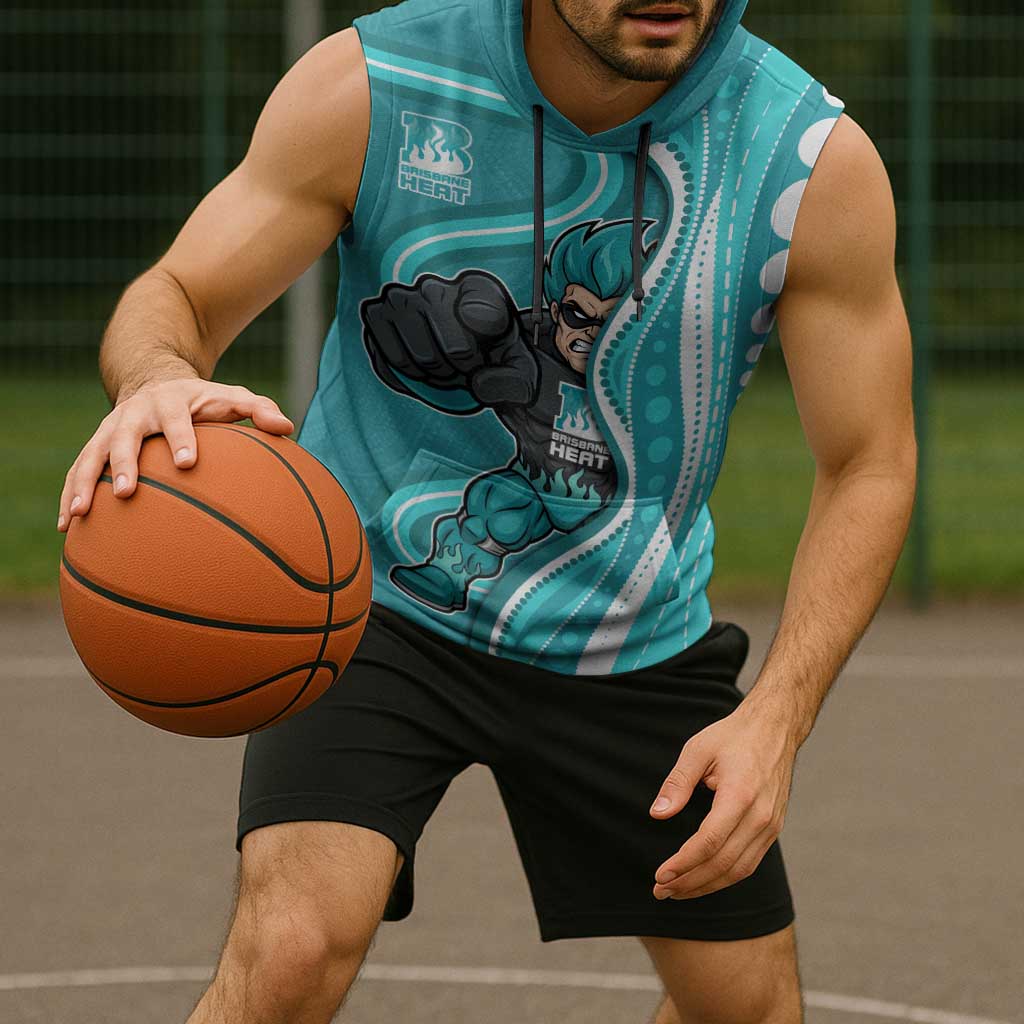 Brisbane Heat Sleeveless Hoodie Aboriginal Dot Art Cyan White - Tribal Wave Pattern
