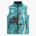 Brisbane Heat Sleeveless Puffer Jacket Aboriginal Dot Art Cyan White - Tribal Wave Pattern