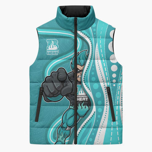 Brisbane Heat Sleeveless Puffer Jacket Aboriginal Dot Art Cyan White - Tribal Wave Pattern