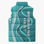 Brisbane Heat Sleeveless Puffer Jacket Aboriginal Dot Art Cyan White - Tribal Wave Pattern
