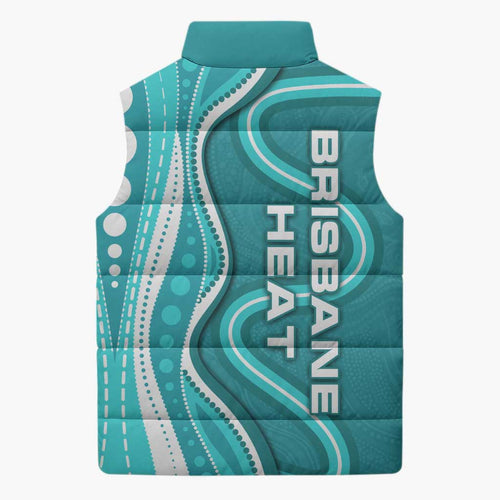 Brisbane Heat Sleeveless Puffer Jacket Aboriginal Dot Art Cyan White - Tribal Wave Pattern