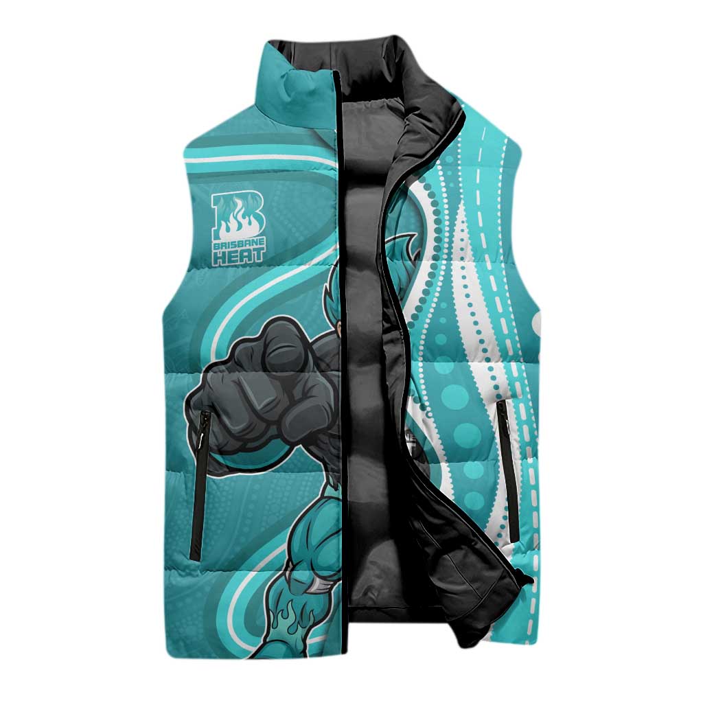Brisbane Heat Sleeveless Puffer Jacket Aboriginal Dot Art Cyan White - Tribal Wave Pattern