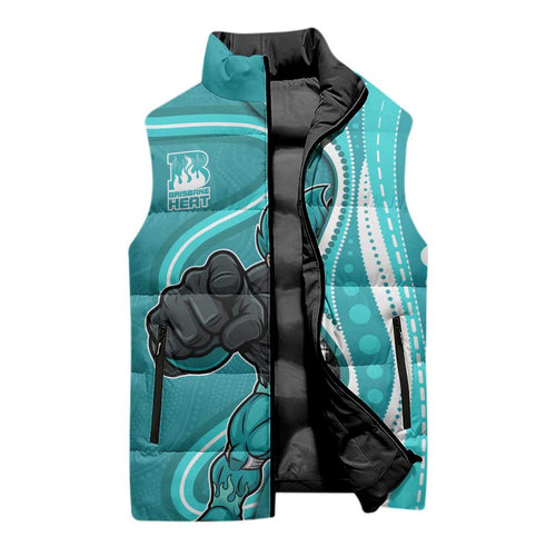 Brisbane Heat Sleeveless Puffer Jacket Aboriginal Dot Art Cyan White - Tribal Wave Pattern