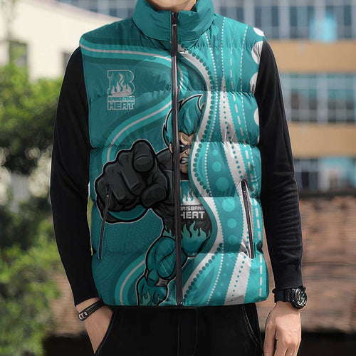 Brisbane Heat Sleeveless Puffer Jacket Aboriginal Dot Art Cyan White - Tribal Wave Pattern