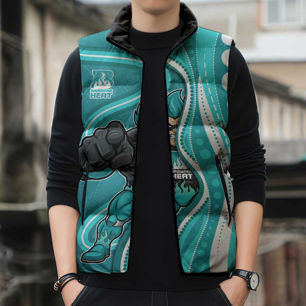 Brisbane Heat Sleeveless Puffer Jacket Aboriginal Dot Art Cyan White - Tribal Wave Pattern