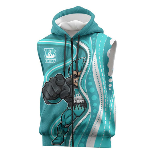 Brisbane Heat Sleeveless Zip Hoodie Aboriginal Dot Art Cyan White - Tribal Wave Pattern