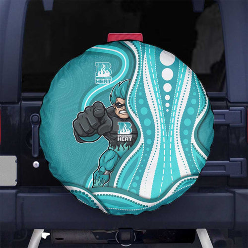 Brisbane Heat Spare Tire Cover Aboriginal Dot Art Cyan White - Tribal Wave Pattern