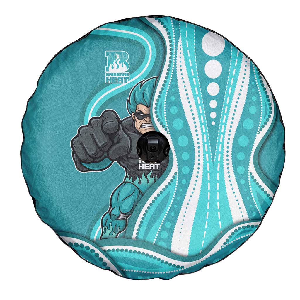 Brisbane Heat Spare Tire Cover Aboriginal Dot Art Cyan White - Tribal Wave Pattern
