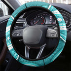Brisbane Heat Steering Wheel Cover Aboriginal Dot Art Cyan White - Tribal Wave Pattern