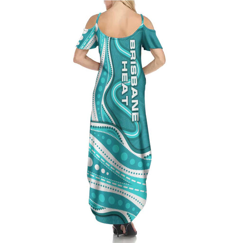 Brisbane Heat Summer Maxi Dress Aboriginal Dot Art Cyan White - Tribal Wave Pattern