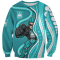 Brisbane Heat Sweatshirt Aboriginal Dot Art Cyan White - Tribal Wave Pattern
