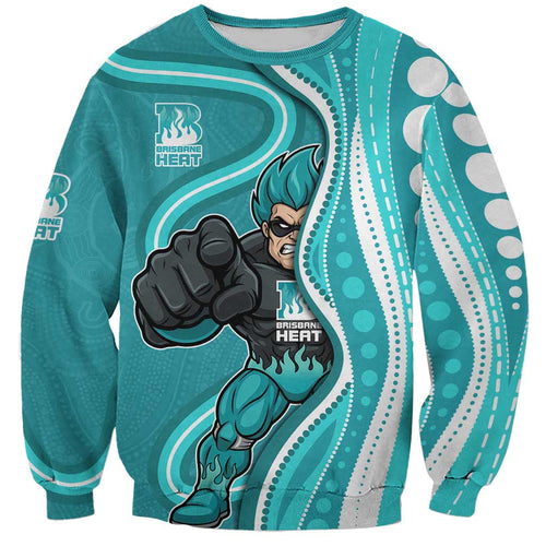 Brisbane Heat Sweatshirt Aboriginal Dot Art Cyan White - Tribal Wave Pattern
