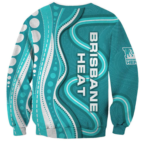 Brisbane Heat Sweatshirt Aboriginal Dot Art Cyan White - Tribal Wave Pattern
