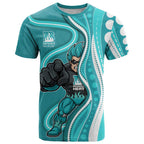 Brisbane Heat T Shirt Aboriginal Dot Art Cyan White - Tribal Wave Pattern