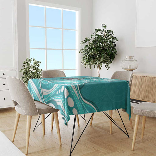 Brisbane Heat Tablecloth Aboriginal Dot Art Cyan White - Tribal Wave Pattern